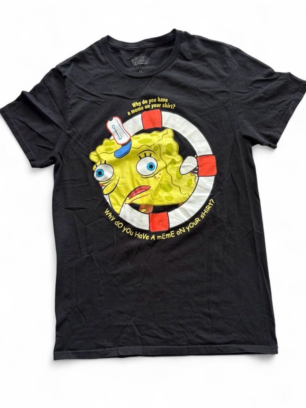 SpongeBob Squarepants Black Short Sleeve Tee with Yellow SpongeBob Graphic